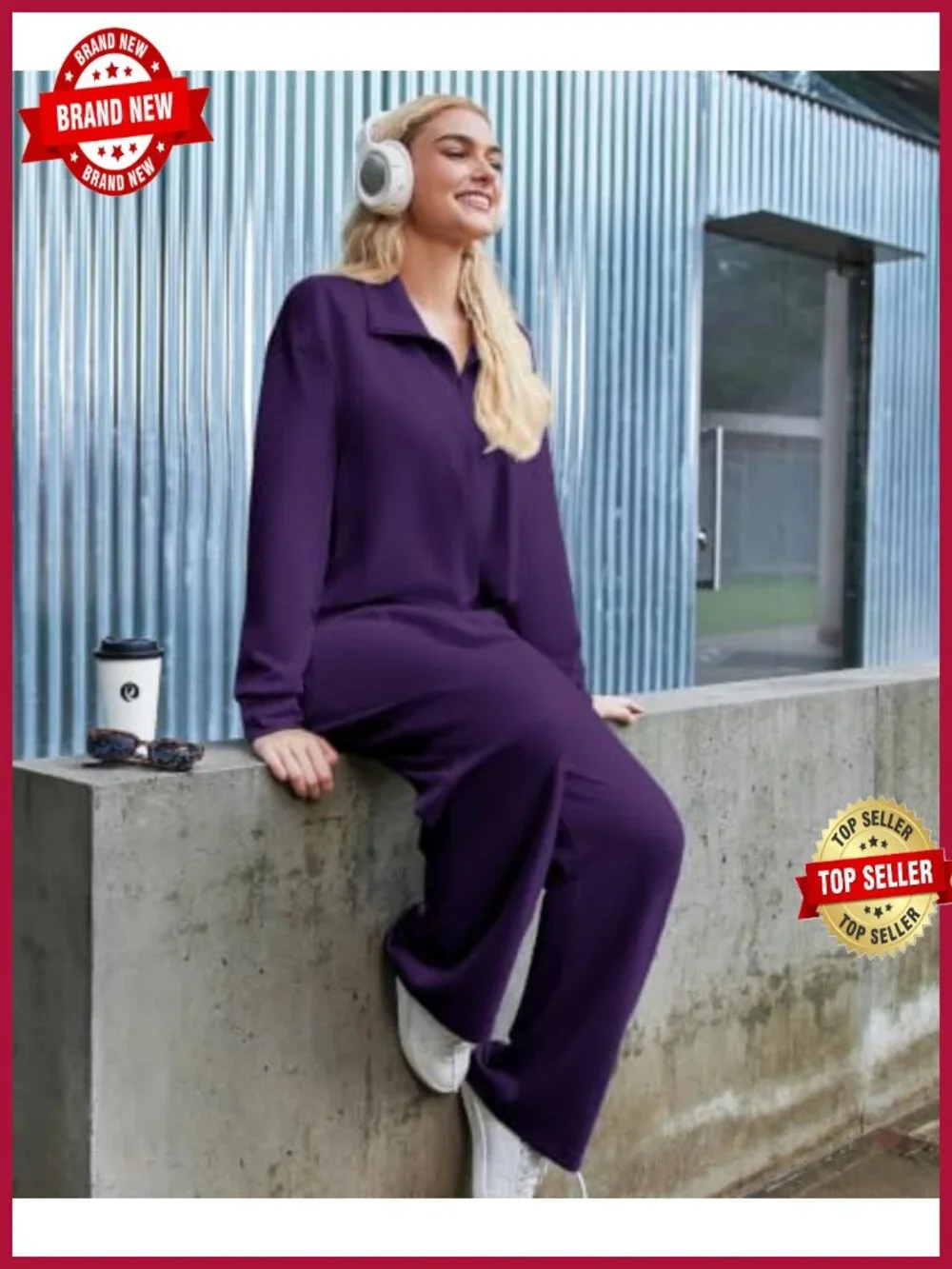 Women's 2 Piece Lounge Set Half Zip Sweatshirt Straight Leg Pants Loose Fit
